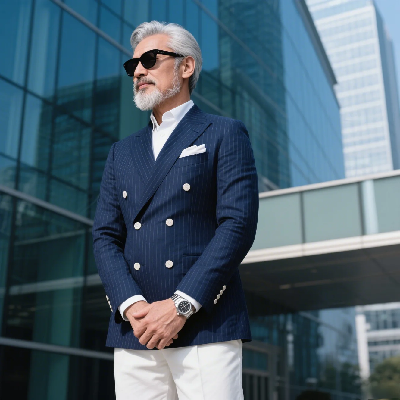 Luxury Anti-wrinkle Black with White Stripes Men's Regular Jacket