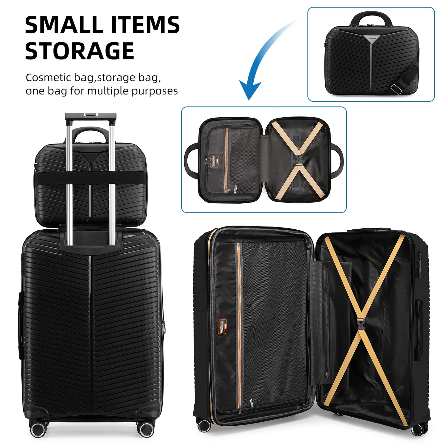 Black Valise De Voyage Luggage Travel Bags 5pcs Hard Shell Suitcase Luggage Set with Spinner Wheels for Business & Family Travel