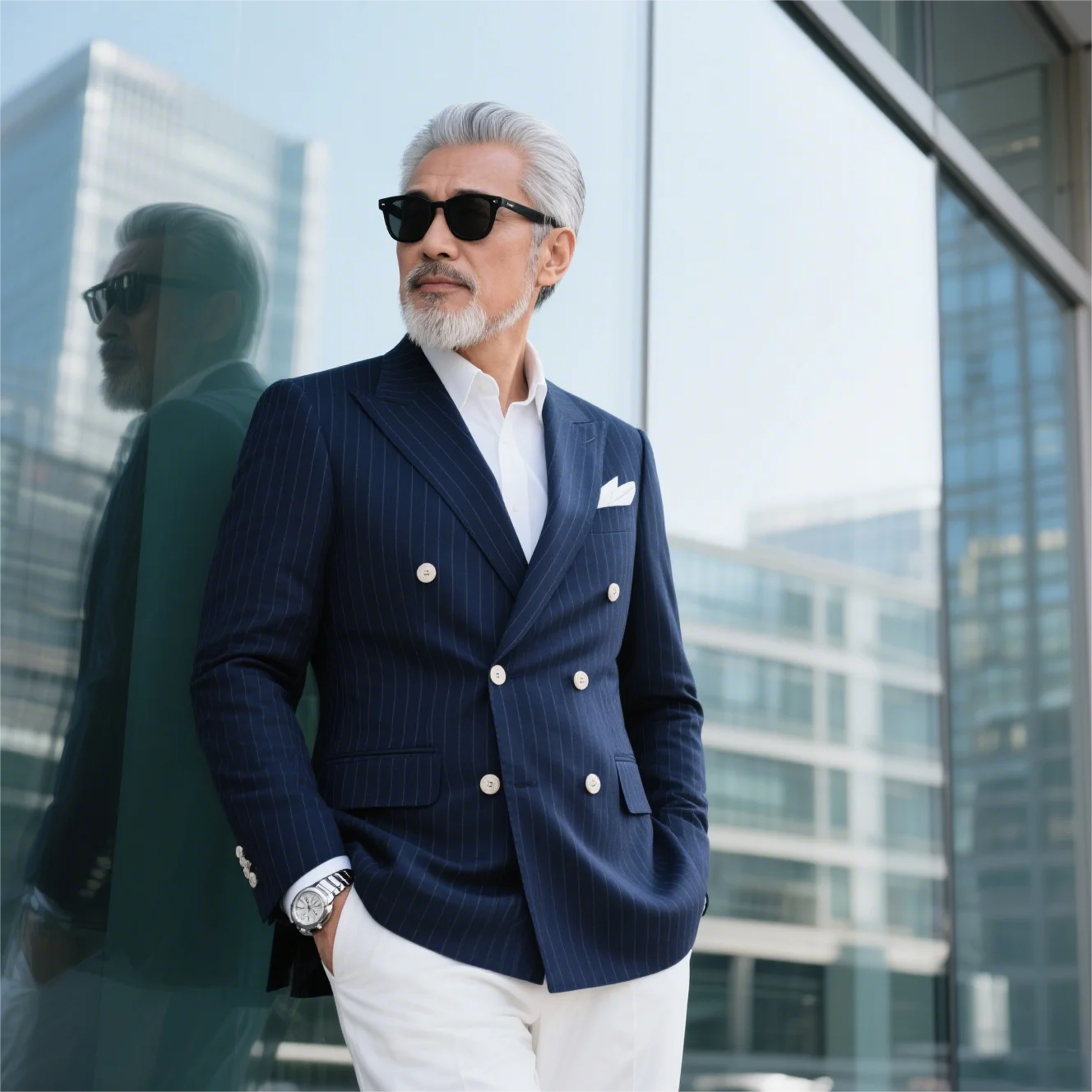 Luxury Anti-wrinkle Black with White Stripes Men's Regular Jacket