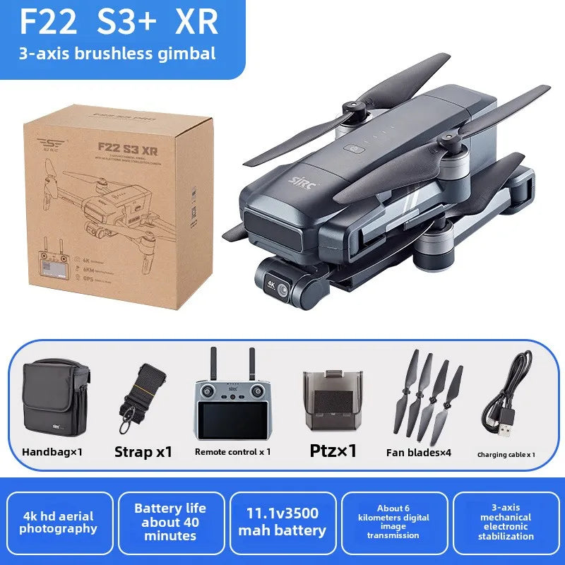 SJRC F22 S3 XR 4K GPS 5G Quadcopter with Screen Remote Control DRONES 3-Axis Gimbal 6KM Repeater FCC EIS HD Camera Drone