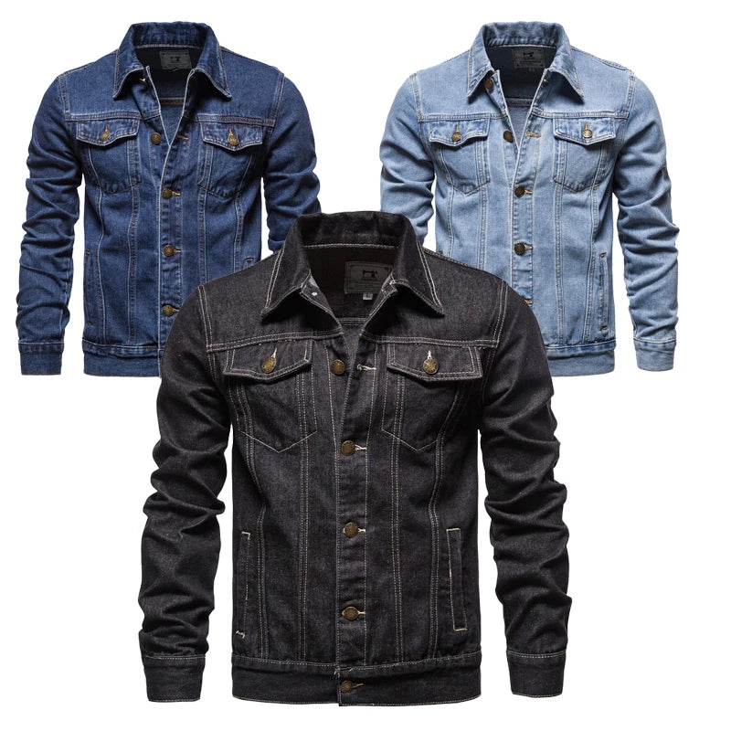 Fashion Casual Cotton Jean Jacket Men Plus Size Solid Denim Jacket Outdoor High Street Thick Denim Coat for Men