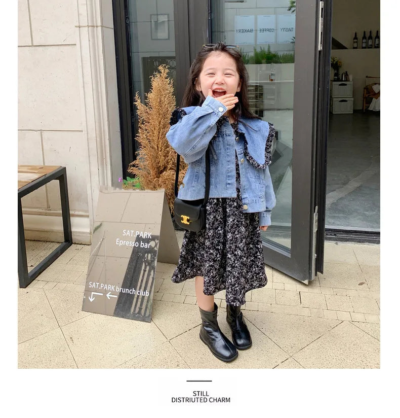 Autumn Korean Design Little Baby Girls Long Sleeve Flower A-Line Breathable Eco-Friendly Dresses Toddler Kids