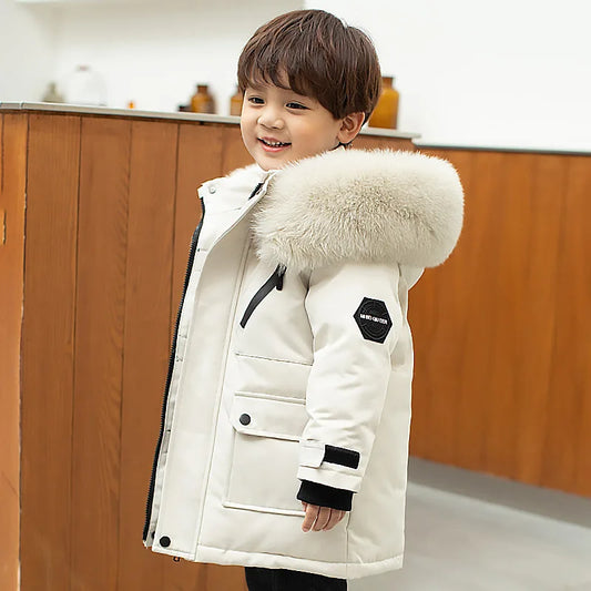 New Children Winter Down Jacket Boy Clothes Thick Warm Hooded Coat Kids Parka Real Fur Teen Clothing Outerwear Snowsuit 2-12 Yrs