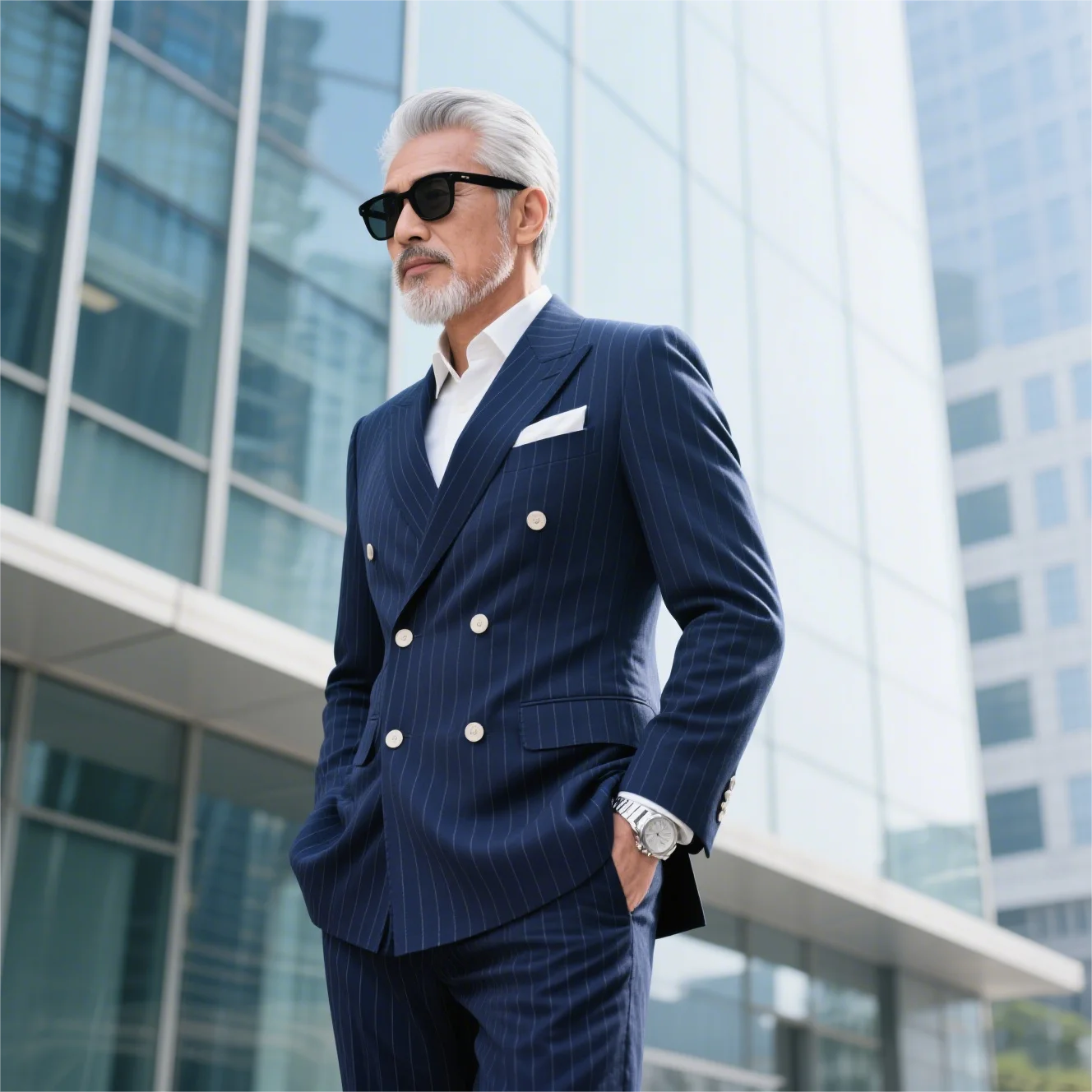 Luxury Anti-wrinkle Black with White Stripes Men's Regular Jacket