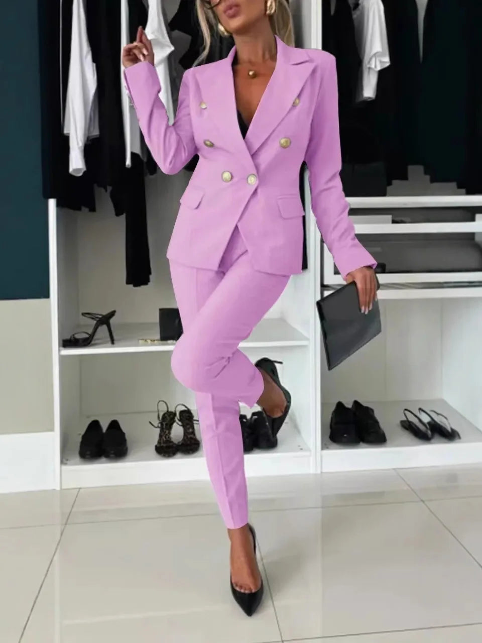 Full Length Regular Fit Women Blazer Set Hot Sale Temperament Slim Fit Suit Jacket