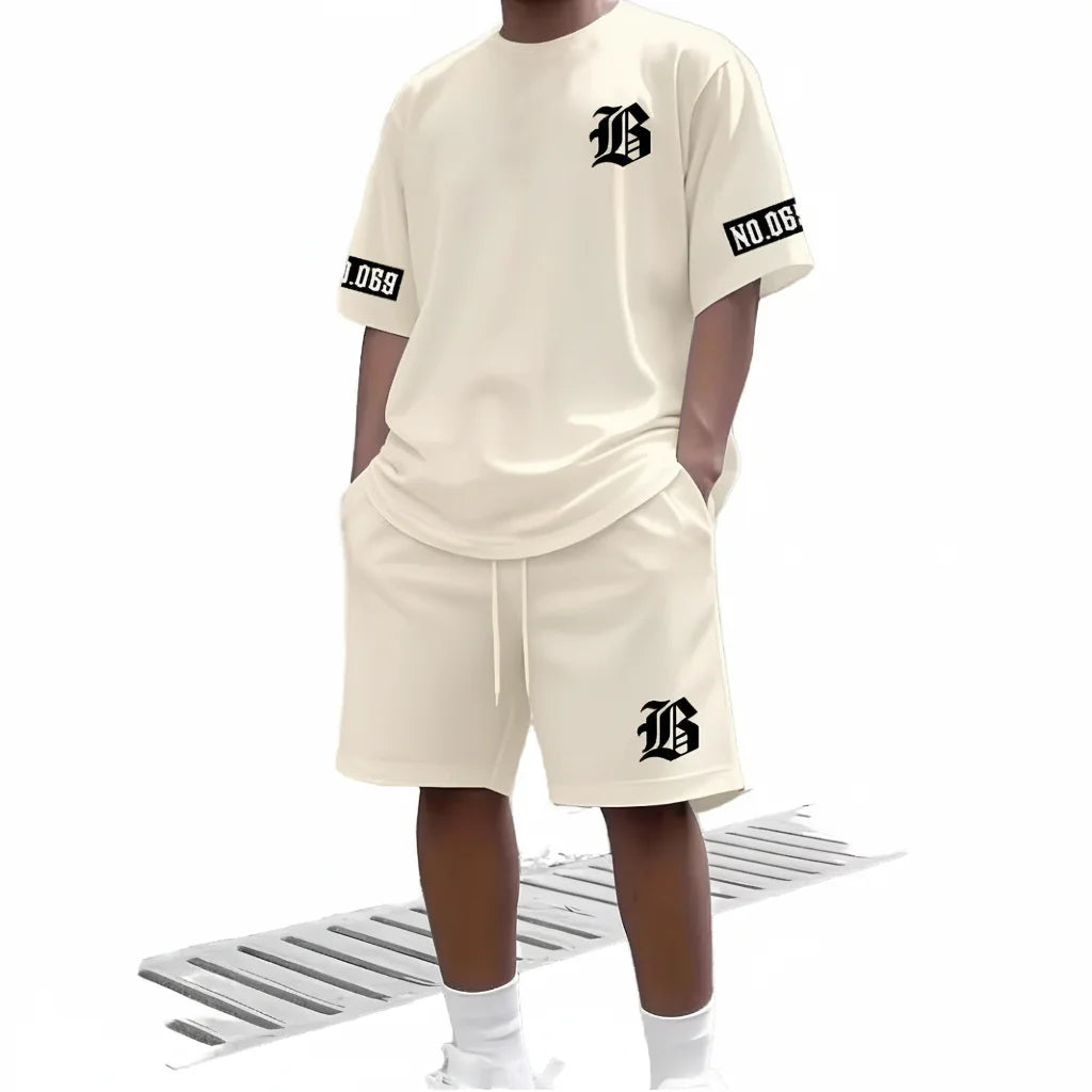 oem Custom Mens Summer Casual 2-piece T-shirt Set || Breathable 100% Polyester Digital Print Streetwear || Private Label