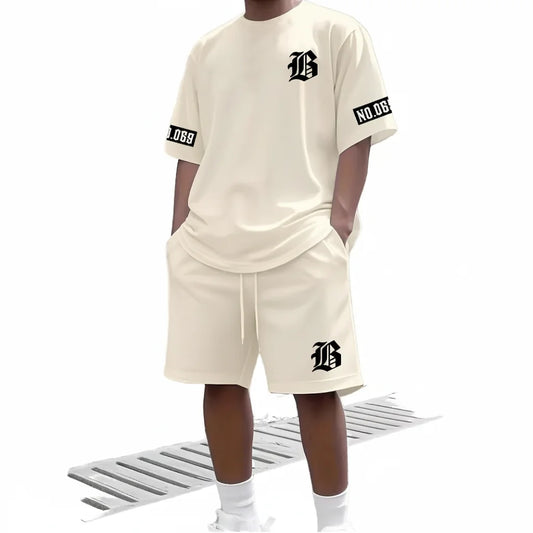 oem Custom Mens Summer Casual 2-piece T-shirt Set || Breathable 100% Polyester Digital Print Streetwear || Private Label