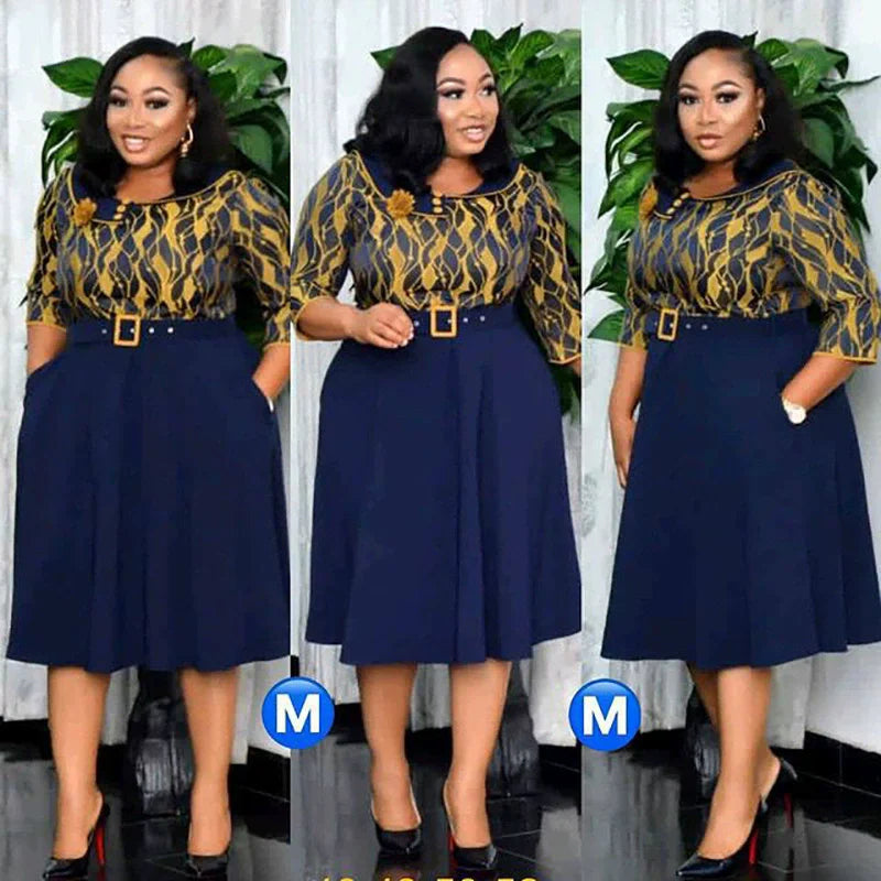 L-4XL Patchwork Pleated African Clothes Plus Size Africa Clothing Christmas Robe African Print Dresses for Women Dress