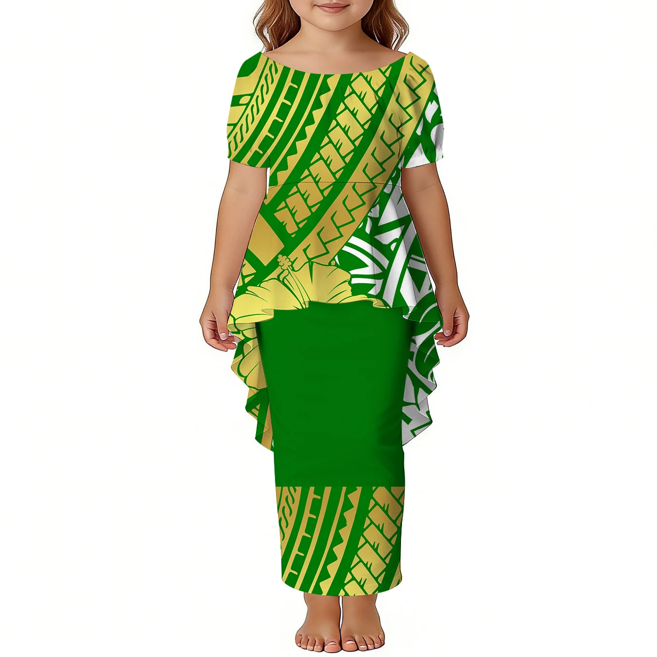 Custom Girls Puletasi Set Dress Top and Skirts Pacific Island Design Plus Size Kids Dress Short Sleeve Toddler Clothes Two Piece