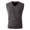 V-Neck Knit Vest Men Gentleman Layering Autumn Winter Waistcoat Solid Color Sweater Yarn Sleeveless Casual