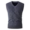 V-Neck Knit Vest Men Gentleman Layering Autumn Winter Waistcoat Solid Color Sweater Yarn Sleeveless Casual