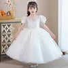 Elegant Princess Lace Dress Kids Flower Embroidery Dresses for Girls Vintage Children Dresses for Christmas Party Red Ball Gown