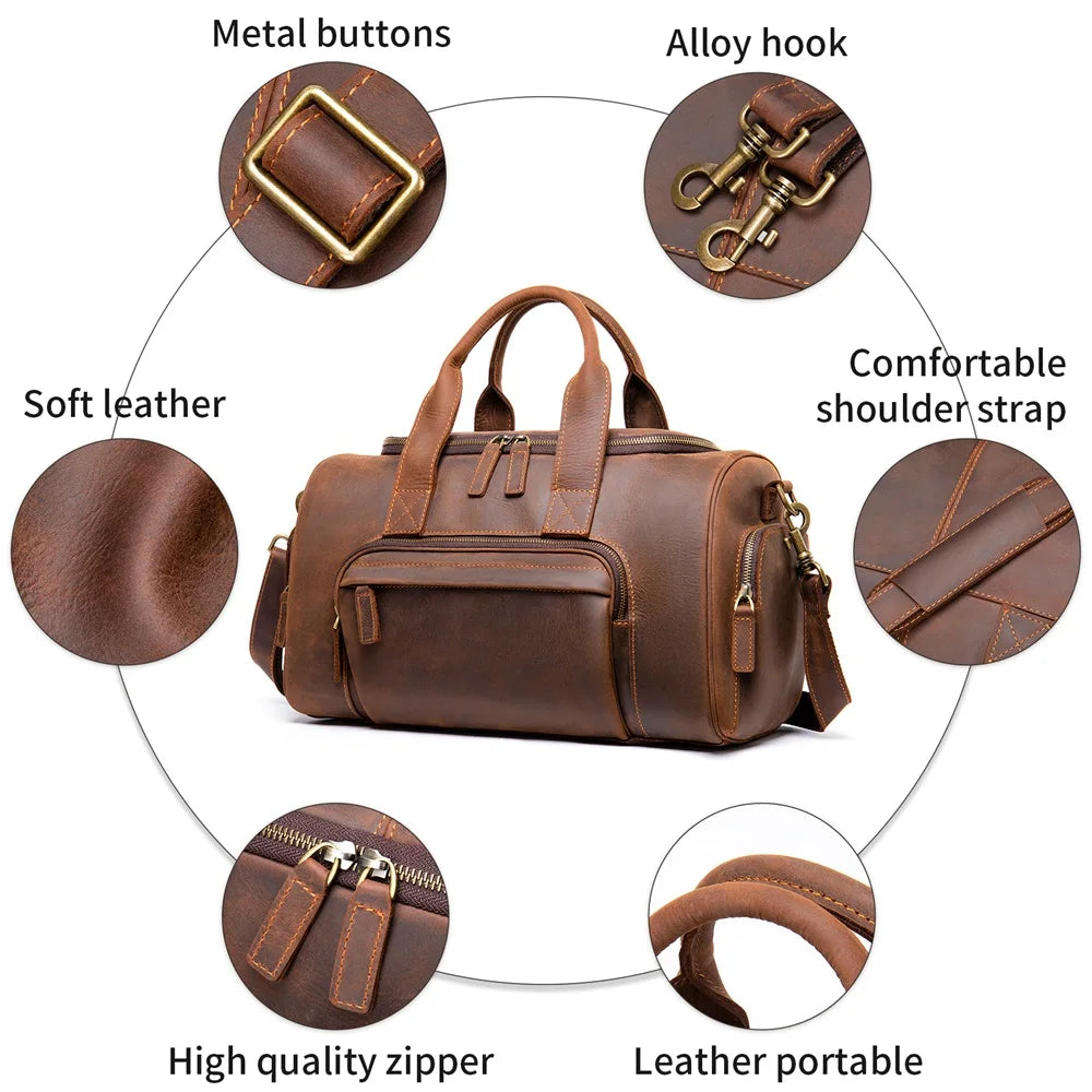 Westal Vintage High Quality OEM Genuine Leather Luggage  Men Large Computer Travel Bags for Men