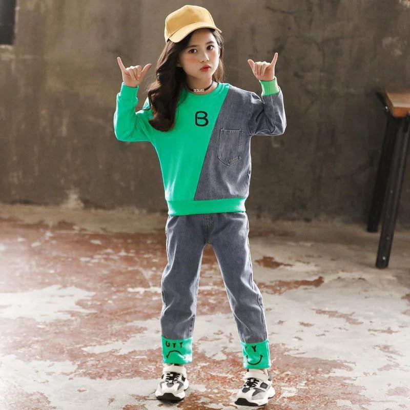 Winter Girls Clothing Sets Denim Kids Tracksuit Long Sleeve Sweater Jeans Trousers Sport Suits for Girl Baby Clothes