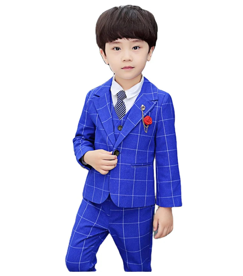 High Quality Boys Plaid Wedding Suit Kids Tuxedos Formal Dress Child Morning Coat Blazer Clothes Sets Toddler Gentlemen Costumes
