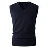 V-Neck Knit Vest Men Gentleman Layering Autumn Winter Waistcoat Solid Color Sweater Yarn Sleeveless Casual