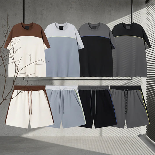 High End Men's Sports Suit with Luxurious Designer Style, Simple and Fashionable Cotton Short Sleeved Shorts Sports Suit