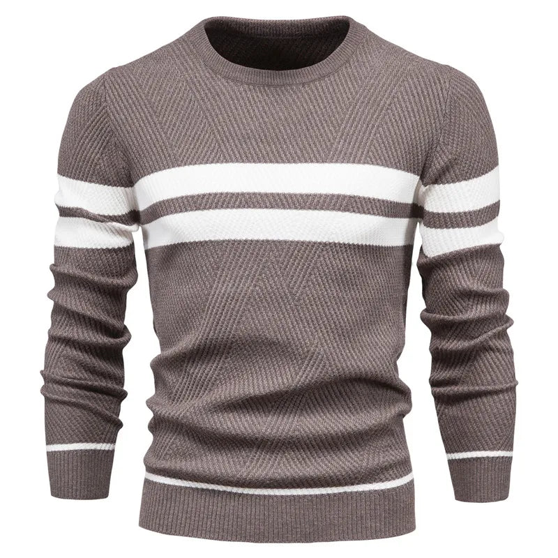 High Quality Wholesale Winter Hot Selling Men Clothes Casual Warm Stripe Pullovers Basic Slim Plus Size Sweaters