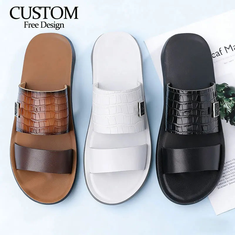 Men's Large Size Casual Summer Sandals Comfortable Open-Toe Outdoor Slippers Embroidery PU Upper Breathable
