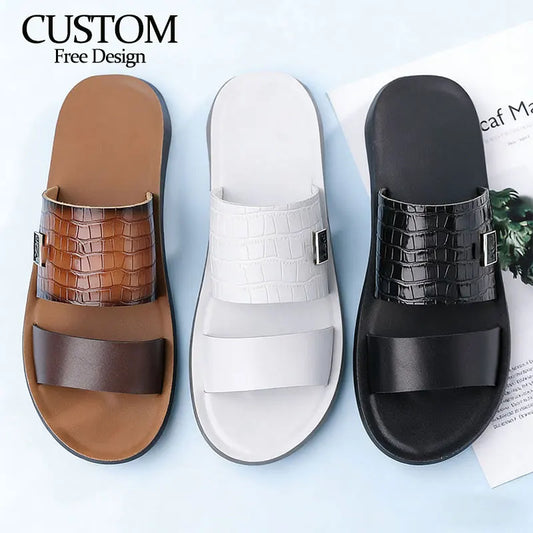 Men's Large Size Casual Summer Sandals Comfortable Open-Toe Outdoor Slippers Embroidery PU Upper Breathable