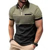 Custom Design Men's Zipper Collar T-shirts Printed Fashion Striped Business Casual Short Sleeve Polo Shirts