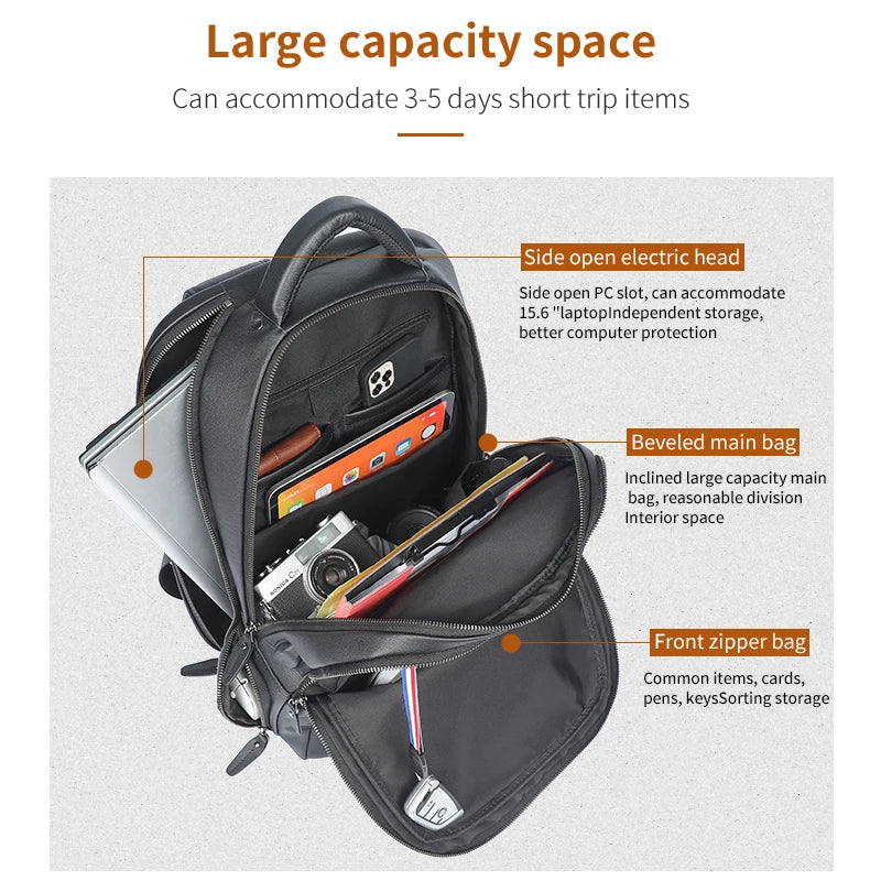 Fashion Designer Luxury High Quality Men's Travel Business Computer Notebook Backpack Waterproof Leather Backpack School Bag