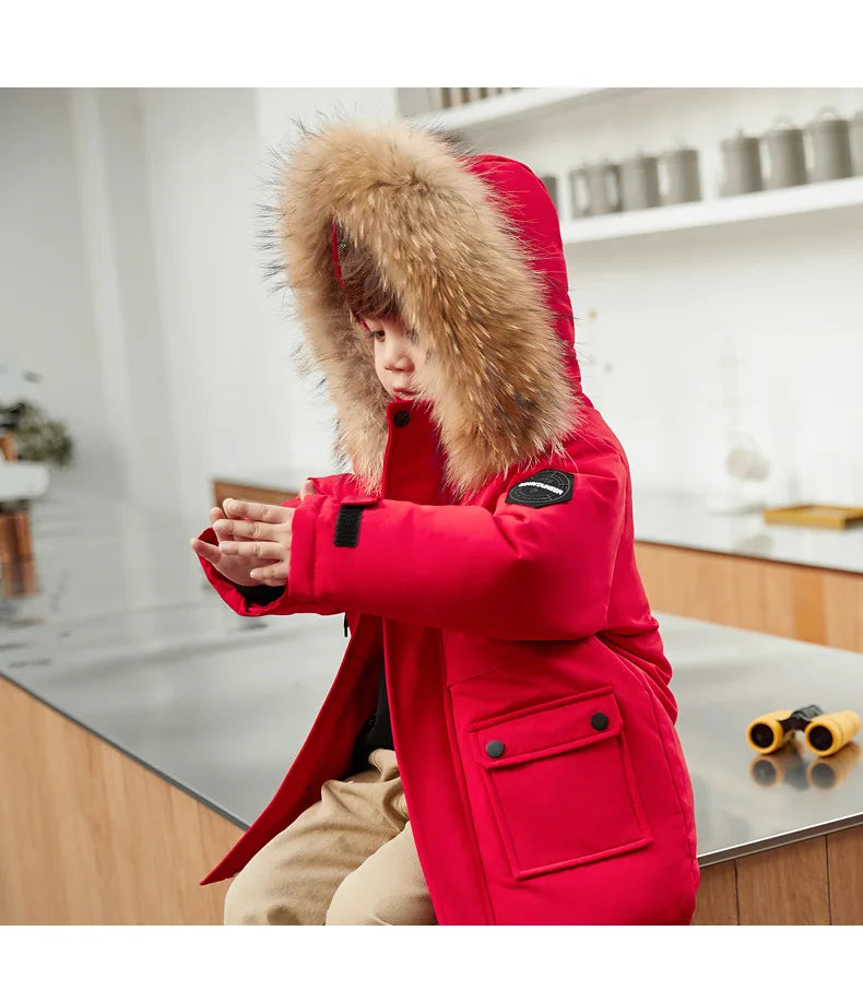 New Children Winter Down Jacket Boy Clothes Thick Warm Hooded Coat Kids Parka Real Fur Teen Clothing Outerwear Snowsuit 2-12 Yrs