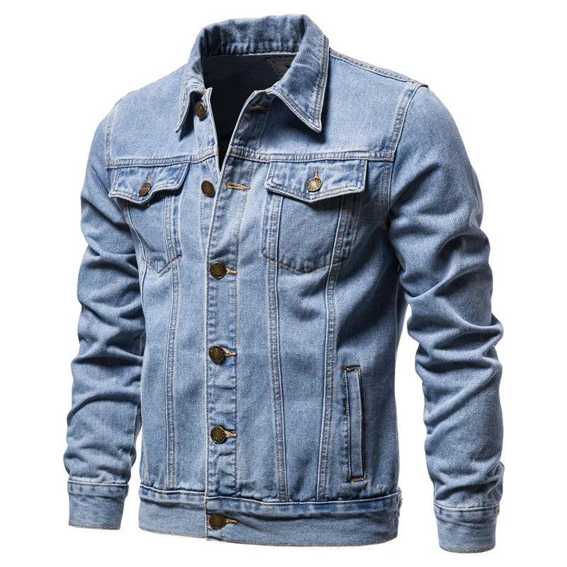 Fashion Casual Cotton Jean Jacket Men Plus Size Solid Denim Jacket Outdoor High Street Thick Denim Coat for Men
