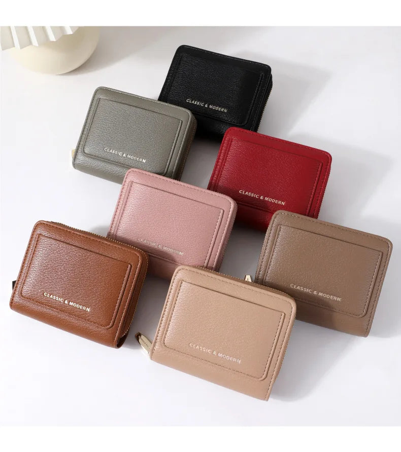 Hot Selling Classic Modern Short Wallet Zipper Closure Multi Card Slot Slim Lightweight Portable Ladies Daily Coin Purse