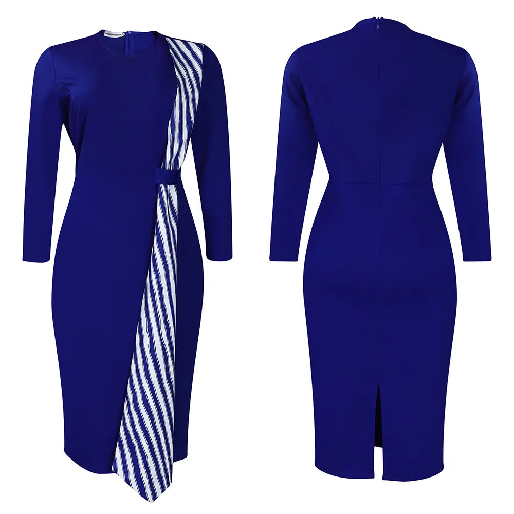 Latest Style Slim Long Sleeve Official Ladies Stretchy Skin Body Fit Straight Fashion Formal Work African Career Dress for Women