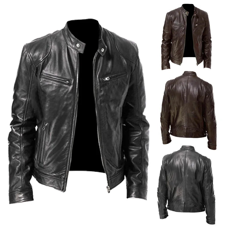 2021 Winter Fashion Motorcycle Leather Oversized Jacket Men Slim Fit Pu Leather Waterproof Warm Black studded Leather Jacket