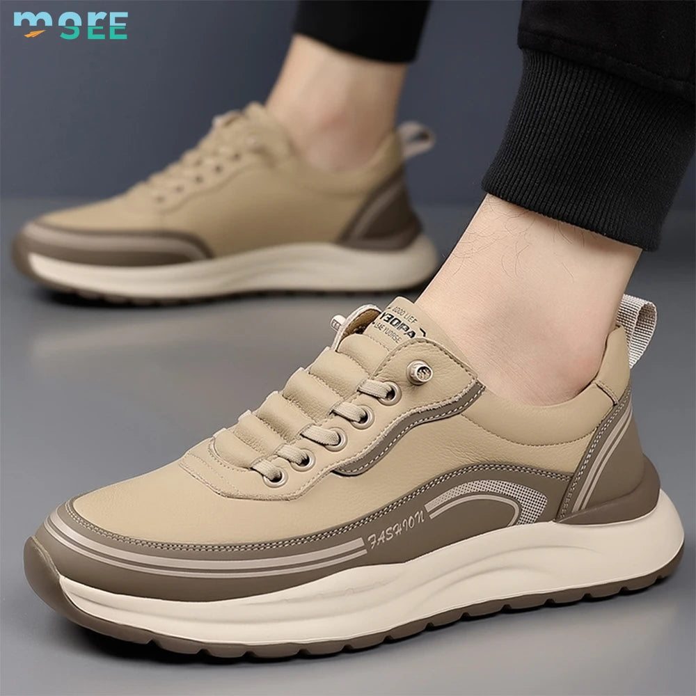 SeeMore New Men's Shoes Fashionable Leather-upper Outdoor Hiking Boots Middle-aged/elderly People Running Shoes