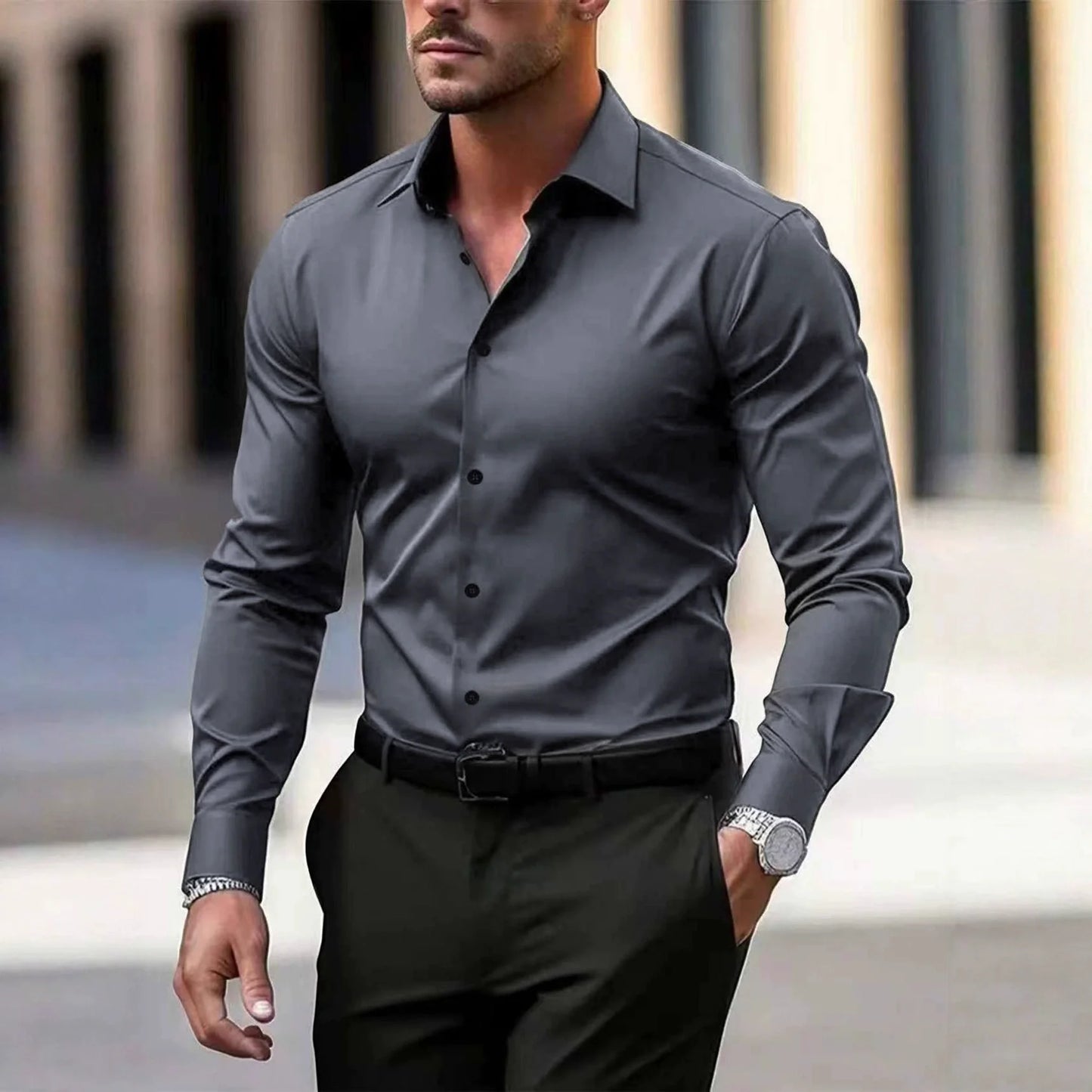 S-3XL Spring and Autumn Long Sleeved Shirt Business Suit Plus Size Long Sleeved Workwear Men's Work Shirt