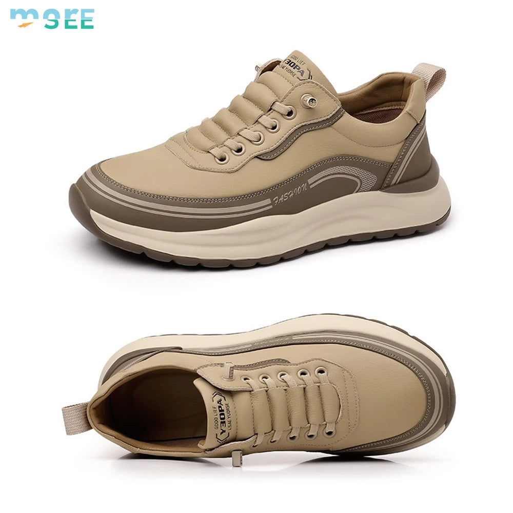 SeeMore New Men's Shoes Fashionable Leather-upper Outdoor Hiking Boots Middle-aged/elderly People Running Shoes