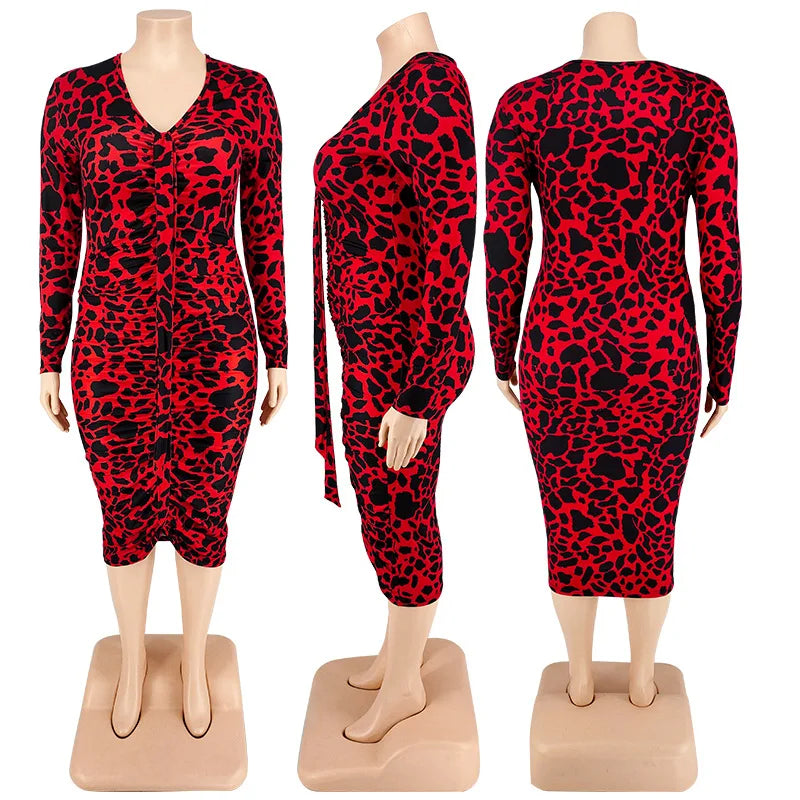 women clothes New Fall Autumn Arrivals 2022 High Quality Leopard Print Slim Fit Fashion Plus Size Women's Dress