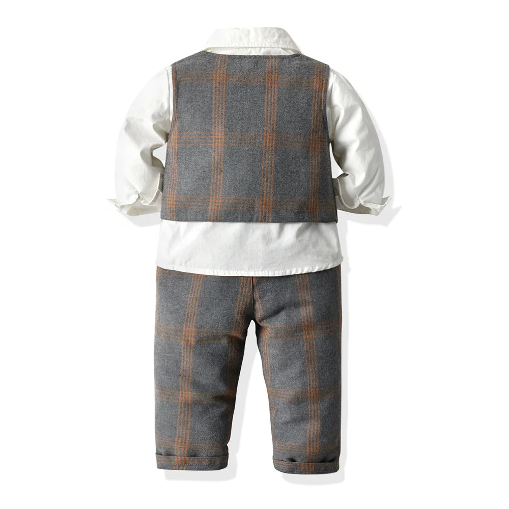 Kids Outdoor Fashion Clothes Sets Autumn Winter Long Shirt with Pants Luxury Children Boys Gentleman Clothes Sets