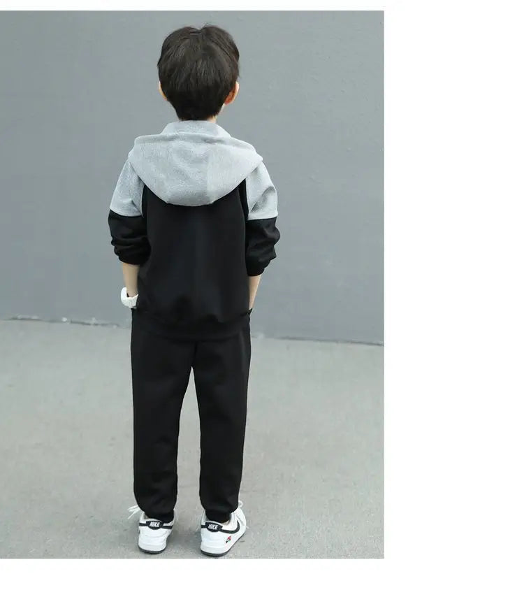 Autumn and Spring New Style Boys' Casual Sports Two-Piece Hooded Cardigan Sweatshirt Jacket Set for Kids