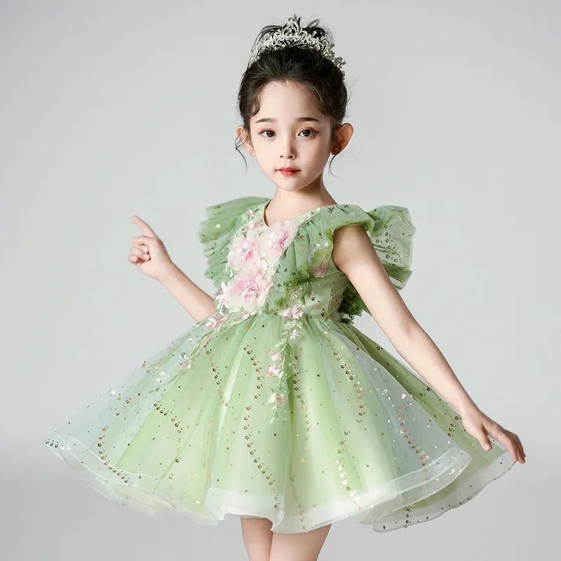 Little Girls Green Dresses for Girls Costume Kids Fairy Cosplay Flower Baby Princess Clothes Christmas Party Outfit