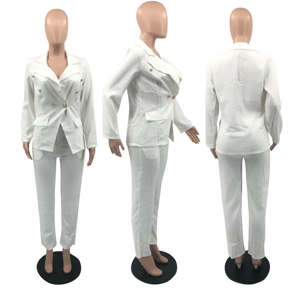 Ladies Sets Suit for the Office Lapel Double Breasted Women Jacket Straight Leg Trouser blazer Set Two Piece Women's Clothing