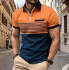 Custom Design Men's Zipper Collar T-shirts Printed Fashion Striped Business Casual Short Sleeve Polo Shirts