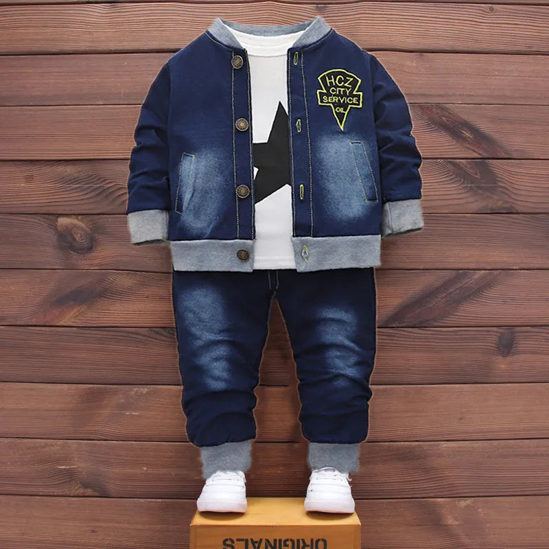 Wholesale Cowboy Baby Boy Clothes Fashionable Baby Boy Clothes Set Casual Boys Jeans Denim Suits 3 Pcs Sets