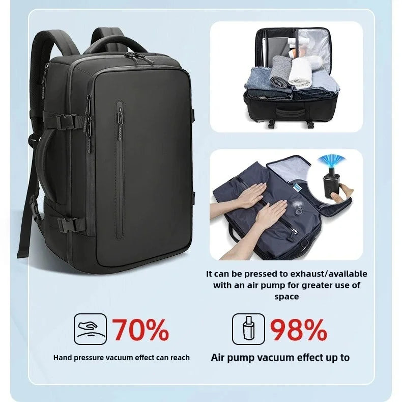 Built-In Compression Storage Vacuum Travel Bag Business Zippered Strap Zippered Letter Design Complements Laptop Backpacks