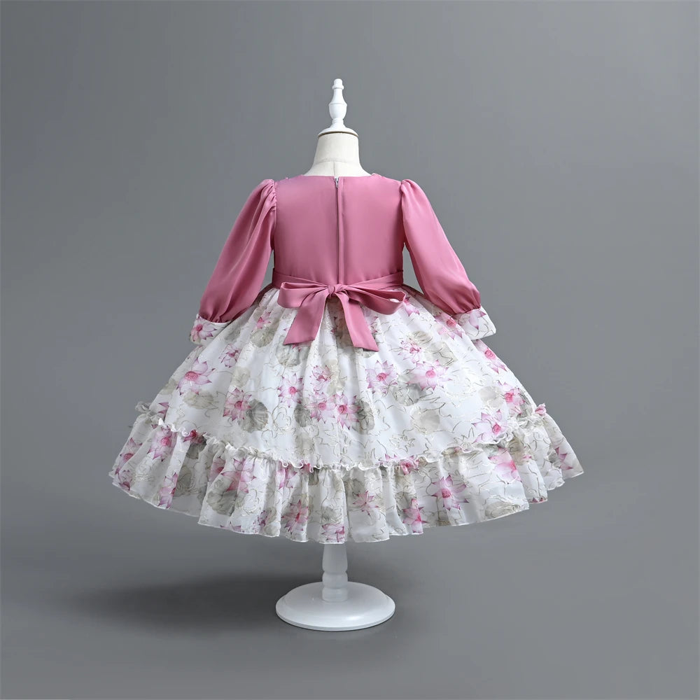 Girls Long Sleeve Flower Dress Kids Lace Dresses for Girls Children Autumn Winter Princess Party Costume Kids Casual Style Cloth