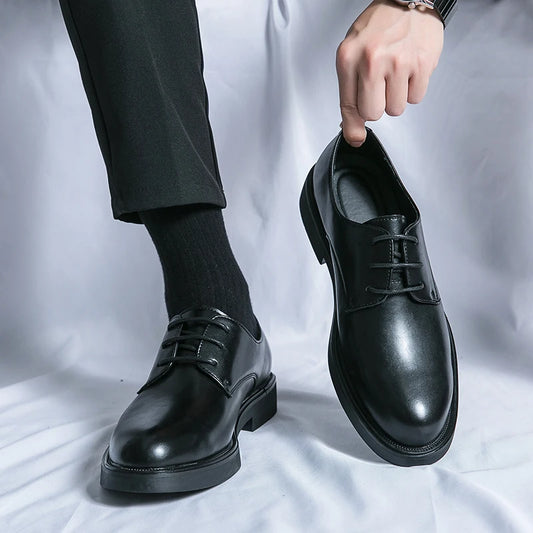Hot Sale High Quality Comfort Formal Shoes Big Size Pure Color British Style PU Leather Dress Shoes for Men