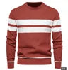 High Quality Wholesale Winter Hot Selling Men Clothes Casual Warm Stripe Pullovers Basic Slim Plus Size Sweaters