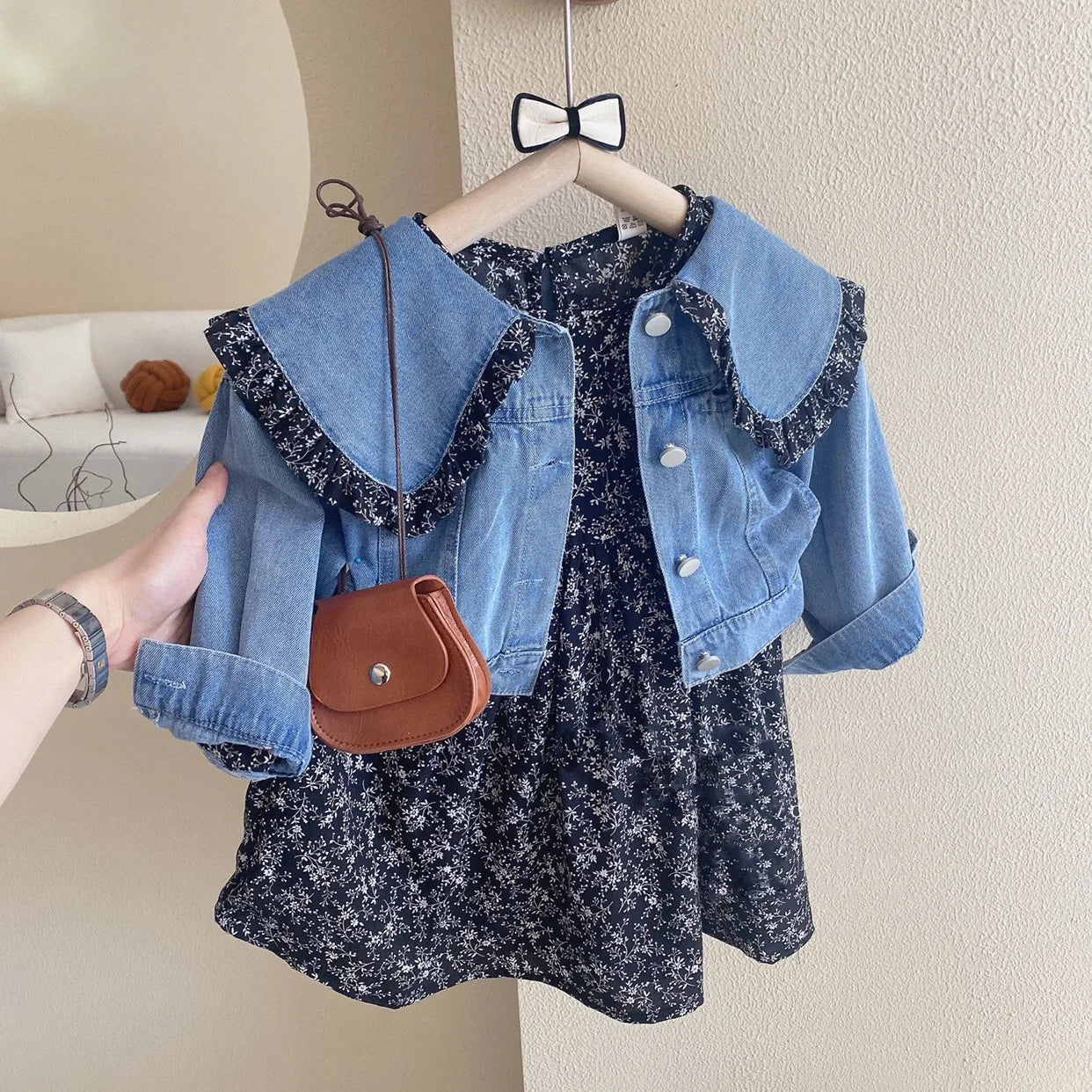 Autumn Korean Design Little Baby Girls Long Sleeve Flower A-Line Breathable Eco-Friendly Dresses Toddler Kids