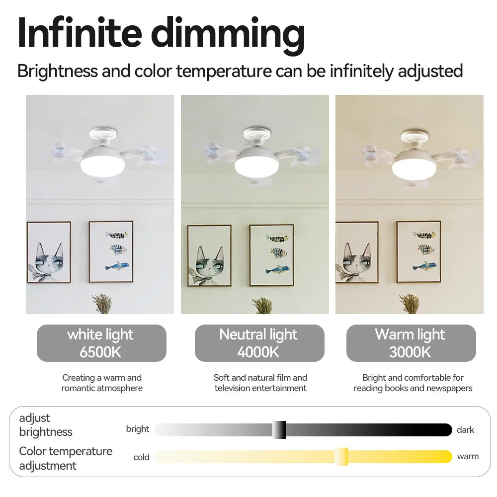 Home accessories Modern Creative Ceiling Fan Lamp Remote Control Foldable Stepless Dimming E27 45cm Drone Ceiling Fan with LED Lights Home Decor