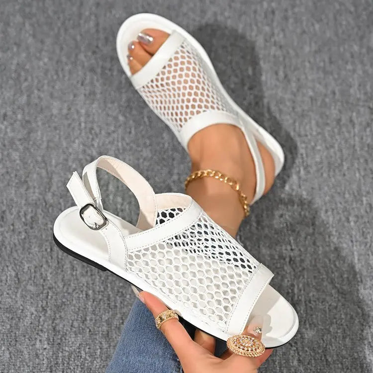 Women's Plus Size Flat Open Toe Sandals Breathable Mesh Design for Summer Fashion Lightweight Trendy Net Sandals