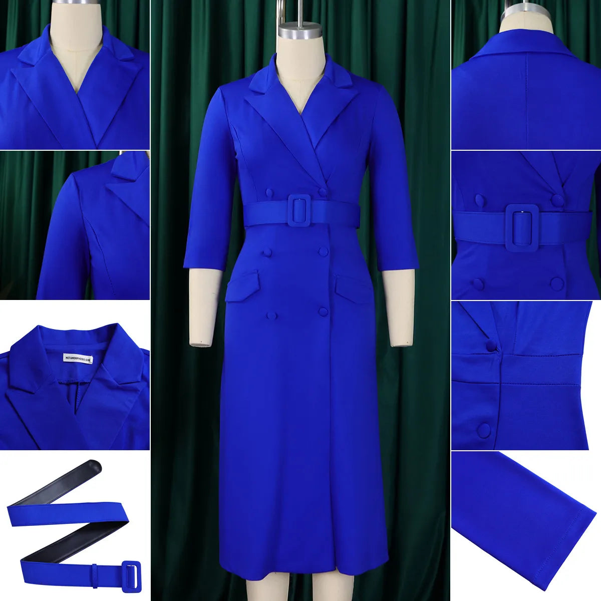 D3294 Trendy Autumn Dresses Women Casual Elegant Double Breasted Three Quarter Suit Collar Office Lady Formal Dress for Women