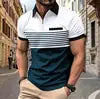 Custom Design Men's Zipper Collar T-shirts Printed Fashion Striped Business Casual Short Sleeve Polo Shirts